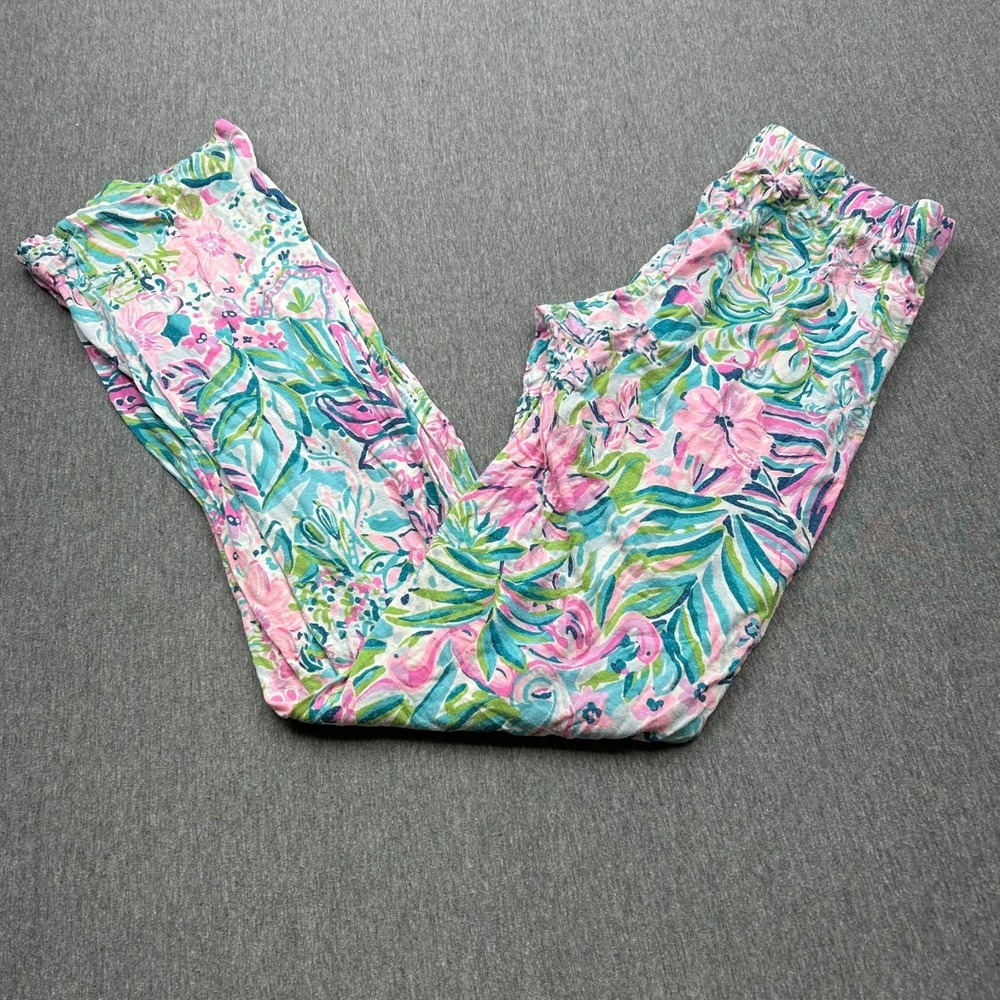 Lilly Pulitzer Drawstring Pajama Pants Womens XS Pink Blue Floral Pattern